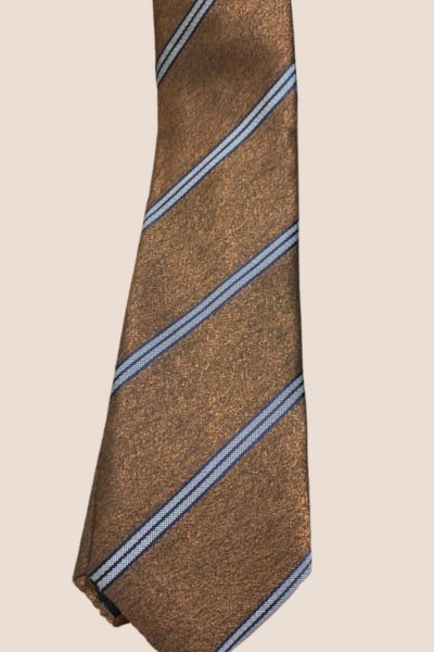 Men's Beige Brown Striped Silk Neck Tie